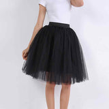 Wjczt 5 Layers Tulle Skirt Women Summer Ball Gown Midi Skirts Elegant Pleated Dance Tutu Skirts Casual Puff Skirts