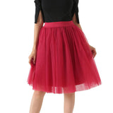 Wjczt 5 Layers Tulle Skirt Women Summer Ball Gown Midi Skirts Elegant Pleated Dance Tutu Skirts Casual Puff Skirts