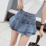 Wjczt 2022 Summer Low Waist A Line Denim Skirt Women Sexy Pleated Mini Jeans Skirts Korean Style Casual Ruffles Wild Skirt Shorts