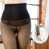 Wjczt Winter Breasted Leggings Fake Translucent Elastic High Waist Tight Leggins Waist Trainer Plus Velvet Warm Women Leggings