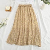 Wjczt Summer Long Skirts for Women Boho Elegant Floral Print Pleated A Line Skirt Korean Harajuku Chic Simple Midi Chiffon Skirts