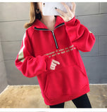 Wjczt Hoodie Autumn Winter Print Loose Femme Pullover Pocket Fleece Hoodies Women Patchwork Zipper Chic Slim Sweatshirt M-XXL