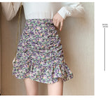 Wjczt Women Summer High Waist Floral Print Ruffles Mini Shirts Korean Style Elegant Pleated Bodycon Skirt Boho Beach Party Short Skirt