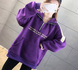 Wjczt Hoodie Autumn Winter Print Loose Femme Pullover Pocket Fleece Hoodies Women Patchwork Zipper Chic Slim Sweatshirt M-XXL