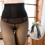 Wjczt Winter Breasted Leggings Fake Translucent Elastic High Waist Tight Leggins Waist Trainer Plus Velvet Warm Women Leggings