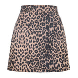 Wjczt Women Vintage Suede Leopard Printed Casual High Waist Office Lady Bodycon Mini Skirts Casual Harajuku Streetwear A Line Skirts