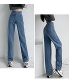 Wjczt Casual Fashion Straight Leg Women's Jeans Denim Bottom Y2K Harajuku Boyfriend Long High Waist Baggy Jean Fall Pants Blue