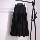 Wjczt Summer Stitching Cotton and Linen Skirt Elegant Elastic High Waist Ruffles Pleated All-match A Line Skirt Casual Beach Holiday