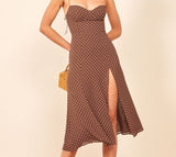 Wjczt Retro Dresses Slim Chic Brown Dress Sexy Dot Print Split Vestidos Vintage Tube Top Women Dress