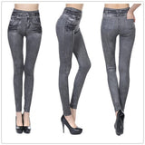 Wjczt Women Leggings Fashion Faux Denim Jeans Leggings Sexy Long Pocket Printing Leggins Summer Casual Pencil Pants