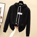 Wjczt Autumn Winter Thick Women Hoodies Sweatshirts Plus Velvet Casual Oversize Pullovers Loose Hooded Female Tops Black White