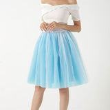 Wjczt 5 Layers Tulle Skirt Women Summer Ball Gown Midi Skirts Elegant Pleated Dance Tutu Skirts Casual Puff Skirts