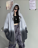 Wjczt Hoodies Women 2022 Autumn Streetwear Harajuku Gradient Color Baggy Long Sleeves Korean Fashion Cardigan Sweatshirt Zip Up Hoodie