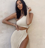 Wjczt Sexy Personality Fashion  Hollow Bodycon Dress Spring and Autumn Elegant Oblique Shoulder New Dresses for Women Party
