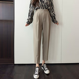 Wjczt Autumn Loose Straight High Waist Cropped Trousers Women Casual Solid Button Work Pants Female Cozy Thin Pencil Pants