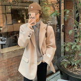 Wjczt Autumn Warm Wool Tailored Coats Women Loose Apricot Solid Suit Jackets Patchwork Long Sleeves Outwear Korean Fashion New