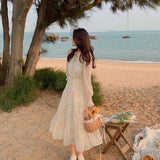 Wjczt V-neck Elegant Sweet Dress Women Long Sleeve Chiffon Floral Dress Party Beach Dress for Females Korean Style Summer Chic