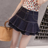 Wjczt 2022 Summer Low Waist A Line Denim Skirt Women Sexy Pleated Mini Jeans Skirts Korean Style Casual Ruffles Wild Skirt Shorts