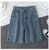 Wjczt 2024 New Summer Women High Waist Blue Wide Leg Denim Shorts Casual Female Solid Streetwear Stright Jeans Bermuda Shorts