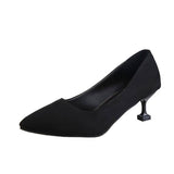 Wjczt 5/7/9cm Comfort High Heels Ladies Work Shoes New Autumn Black Flock Shallow Wild Women Pumps Pointy Toe Dress Office Shoes Woman