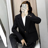 Wjczt Autumn Simple Elegant Black Blazer Women  Loose Suit Jackets Causal Tailored Coat Korean Fashion Lady Office Outwear New