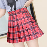 Wjczt Korean Style Plaid Skirts Women Summer Elegant High Waist a Line Pleated Skirt Kawaii Girls Dance Mini Skirts for Teenagers