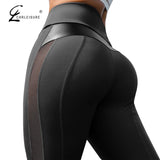 Wjczt  High Waist Fitness Leggings Women for Legging Workout Women Mesh And PU Leather Patchwork Legging