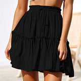 Wjczt Summer Short Skirts Women Vintage Ruffled Mini Skirt with Sashes Casual Boho Pleated A Line Holiday Beach Wear