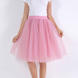 Wjczt 5 Layers Tulle Skirt Women Summer Ball Gown Midi Skirts Elegant Pleated Dance Tutu Skirts Casual Puff Skirts