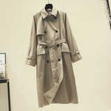 Wjczt 2022 Fall /Autumn Women Casual Double breasted Simple Classic Long Trench coat with belt Chic Female windbreaker