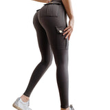 Wjczt New Women Leggings Withe Pocket Solid High Waist Push Up Polyester Workout Leggings Cargo Pants Casual Hip Pop Pants Fitness