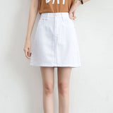 Wjczt Summer Denim Mini Skirt Women Korean High Waist A-Line Skirt Causal Oversized Harajuku Short Jean Skirts Minimalist