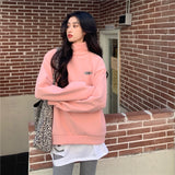 Wjczt Hoodie Women Winter Thicken Turtleneck Korean Loose Pullover Hoodies Female College Chic 8 Colors Pink Apricot Sweatshirt