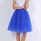 Wjczt 5 Layers Tulle Skirt Women Summer Ball Gown Midi Skirts Elegant Pleated Dance Tutu Skirts Casual Puff Skirts