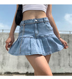 Wjczt Women High Waist Denim Skirt Women Summer Korean Harajuku Ruffles Jeans Skirt Shorts Punk Y2K Mini Pleated Skirt Streetwear