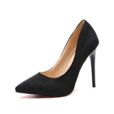 Wjczt Plus Size 35-44 Concise Flock Woman Shoes Shallow Fashion Thin High Heels Women Pumps Pointed Toe Black Red Ladies Wedding Shoes