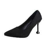 Wjczt 5/7/9cm Comfort High Heels Ladies Work Shoes New Autumn Black Flock Shallow Wild Women Pumps Pointy Toe Dress Office Shoes Woman