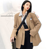 Wjczt Autumn Design Temperament Suit Jacket Women Loose Black Blazer Khaki Tailored Coat Korean Office Lady Overwear New