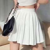 Wjczt Women Elegant Gothic Pleated Mini Skirts Elastics High Waist Embroidery Preppy Style A Line Skirt Casual Dance Skirt