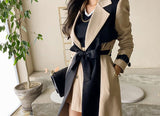 Wjczt Elegant Notched Collar Ladies Patchwork Windbreaker Full Sleeve Buttons Belted Women Long Trench Coats 2021 Winter