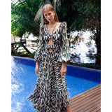 Wjczt Beach Dress 2023 Bikinis Set Beach Cover Up Print Bathing Suit Women Kimono Plus Size Tunic Sexy Long Sleeve Swimwear Cover-Ups