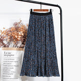 Wjczt Women Vintage Leopard Print A Line Skirt Women Y2K High Waist Elastic Midi Skirts Harajuku Pleated Long Skirt Streetwear