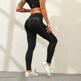 Wjczt  High Waist Fitness Leggings Women for Legging Workout Women Mesh And PU Leather Patchwork Legging