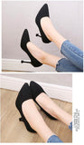 Wjczt 5/7/9cm Comfort High Heels Ladies Work Shoes New Autumn Black Flock Shallow Wild Women Pumps Pointy Toe Dress Office Shoes Woman