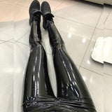 Wjczt Women PU Leather Leggings Black Leather Pencil Pants Women High Waist Sexy Skinny Thin Leather Trousers Leggings