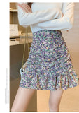 Wjczt Women Summer High Waist Floral Print Ruffles Mini Shirts Korean Style Elegant Pleated Bodycon Skirt Boho Beach Party Short Skirt