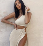 Wjczt Sexy Personality Fashion  Hollow Bodycon Dress Spring and Autumn Elegant Oblique Shoulder New Dresses for Women Party