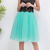 Wjczt 5 Layers Tulle Skirt Women Summer Ball Gown Midi Skirts Elegant Pleated Dance Tutu Skirts Casual Puff Skirts