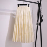 Wjczt Summer Stitching Cotton and Linen Skirt Elegant Elastic High Waist Ruffles Pleated All-match A Line Skirt Casual Beach Holiday