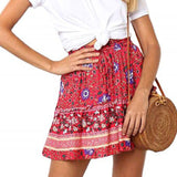 Wjczt Summer Short Skirts Women Vintage Ruffled Mini Skirt with Sashes Casual Boho Pleated A Line Holiday Beach Wear